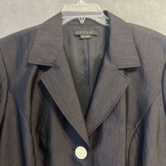 Lafayette 148 New York Button Front Blazer Jacket Size 18 Black Silk Blend - Picture 2 of 9